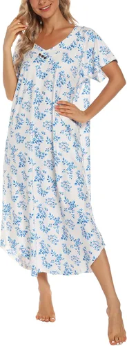 Vista 3 de YOZLY Camisón de algodón para mujer de punto largo ropa de dormir suave cuello en V ropa de salón S-XXL