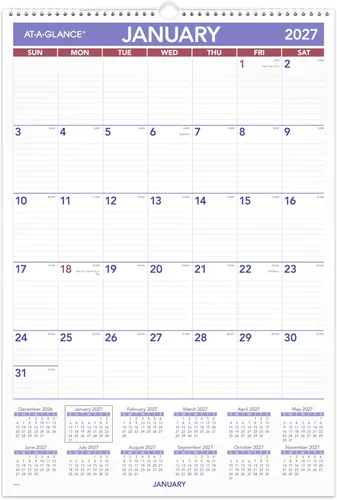 Vista 16 de AT-A-GLANCE Calendario de pared 2027, mensual, planificador de 20 x 30 pulgadas, bloques diarios a rayas (PM42827)