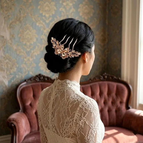 Vista 7 de LOGOFUN Peine lateral de cristal Peine de pelo con diamantes de imitación Peine de pelo de novia updo lateral Peine nupcial 4 puntas para mujeres