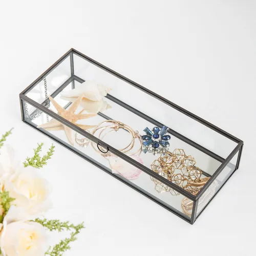 Vista 5 de MyGift - Joyero de cristal vintage, vitrina con espejo de metal negro