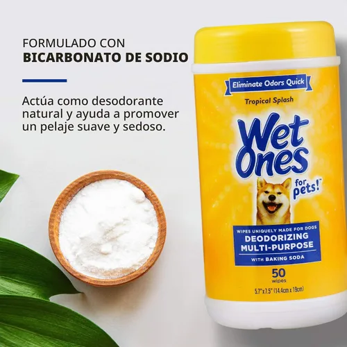 Vista 3 de Wet Ones Toallitas desodorizantes para perros para mascotas, salpicaduras