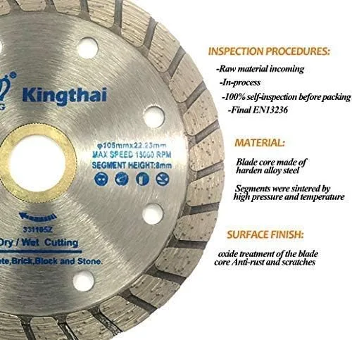 Vista 4 de Kingthai Hoja de diamante de borde Turbo de 4 pulgadas para piedra de mampostería de hormigón, eje de 7/8 "-5/8
