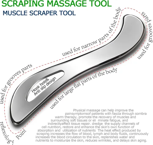Vista 3 de BYYDDIY Herramienta de raspado muscular de acero inoxidable Gua Sha, herramientas de masaje de raspado, herramienta para tejido cicatricial