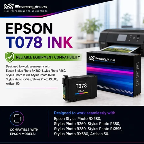 Vista 5 de SPEEDYINKS Cartucho de tinta remanufacturado compatible con Epson T078120 300 páginas (negro) para uso en Stylus Photo RX580, R260, R380, R280, RX595