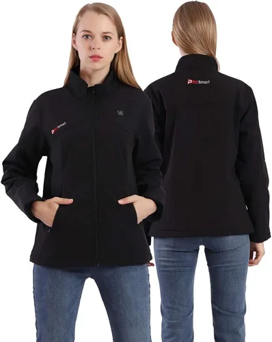 Vista 2 de PROSmart Chaqueta térmica recargable para mujer chaqueta de calentamiento impermeable de 12 V funciona con pilas con batería