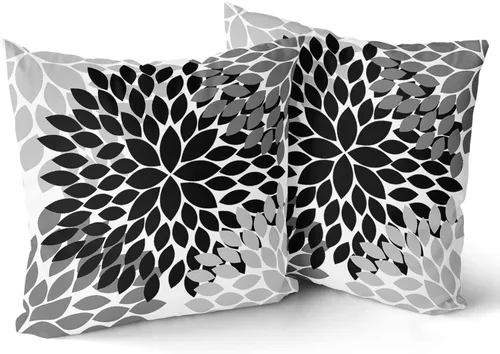 Vista 11 de Juego de 2 fundas de almohada de 18 x 18 pulgadas, diseño de dalias de color azul claro, modernas, rústicas, decorativas, de algodón, con Azul