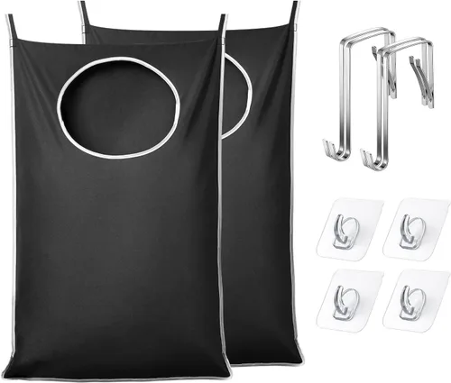 Vista 8 de KEEPJOY Cesta de lavandería XL negra para colgar en la puerta, 36.5 x 22.5 pulgadas, bolsa colgante de gran capacidad con apertura grande y ganchos