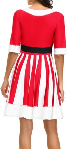 Vista 4 de Ainuno Vestido navideño de bromas para mujer, con estampado rojo y verde, para Navidad