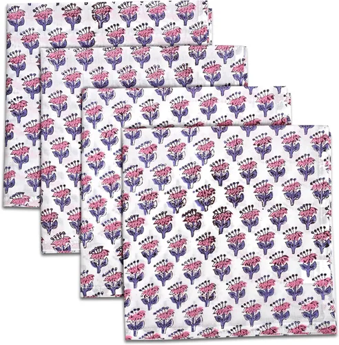 Vista 25 de Servilletas de tela CPC 100% algodón Juego de 4 servilletas reutilizables, servilleta de cena floral de bloque de impresión india, servilleta