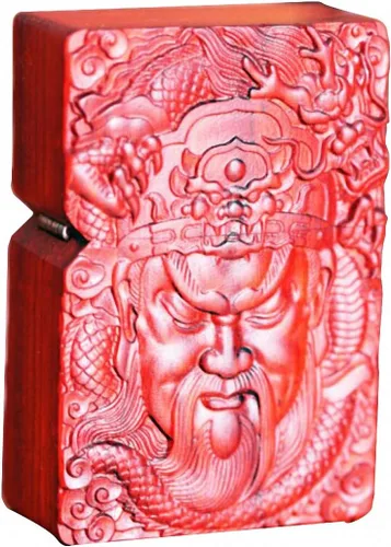 Vista 8 de Caja de carcasa de madera natural Huanghuali tallada en palisandro para módulo Zippo (oración budista)
