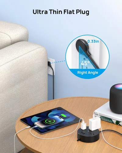 Vista 4 de TROND - Regleta de alimentación con cable de extensión retráctil - Regleta de alimentación de viaje con 3 tomas de CA, 3 puertos USB (2 USB C)