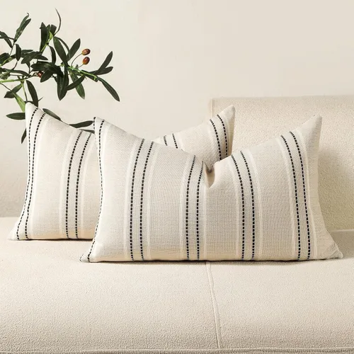 Vista 46 de Hckot Fundas de Almohadas Decorativas 16x16 Juego de 2 Fundas de Almohadas a Rayas de Lino Texturizado Almohadas Decorativas Fundas de Cojines