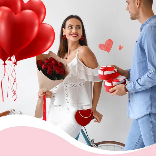 Vista 5 de Kigeli 3 piezas de bolso de noche con forma de corazón para el día de San Valentín, doble colgante, aretes de corazón, collar con colgante