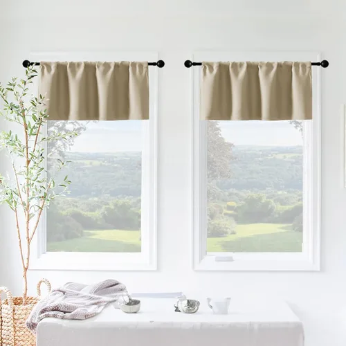 Vista 3 de XTMYI Cortinas pequeñas para ventana de sótano, cenefas opacas para oscurecer la habitación para sala de estar, juego de 2 unidades, beige natural