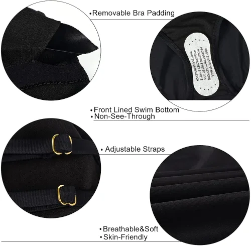 Vista 6 de Hilor Traje de baño tankini para mujer, cuello alto, dos piezas, traje de baño con agujero de cerradura, tankini con pantalones cortos