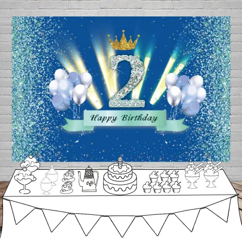 Vista 3 de Fondo azul para cabina de fotos de 2º cumpleaños para niños, decoración de fiesta de segundo cumpleaños, telón de fondo de fotografía para niños