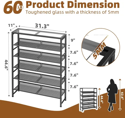 Vista 3 de Simple Trending Zapatero, organizador de zapatos de 6 niveles con capacidad para 25 pares, almacenamiento de zapatos de metal con estantes