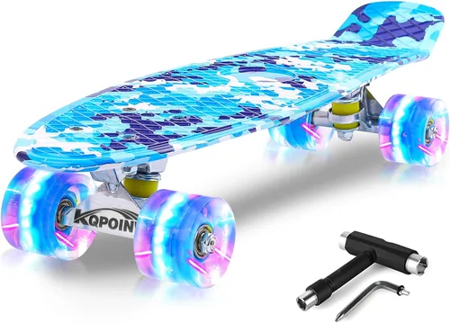 Vista 17 de Patinetas, Monopatín Completo de 56 cm, Mini Cruiser para Niños, Niñas, Adolescentes Principiantes con Ruedas de Luces Intermitentes Coloridas