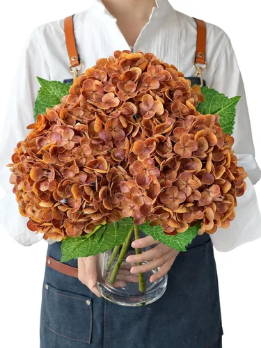 Vista 20 de JINWOE Hortensias artificiales de tacto real, 3 piezas de 21 pulgadas, flores de seda de látex real grandes, tallos largos, ramo de flores falsas