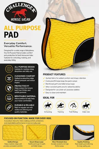 Vista 3 de CHALLENGER Caballo Inglés Saddle Pad All Purpose Algodón Acolchado Trail Sillín Amarillo 72133