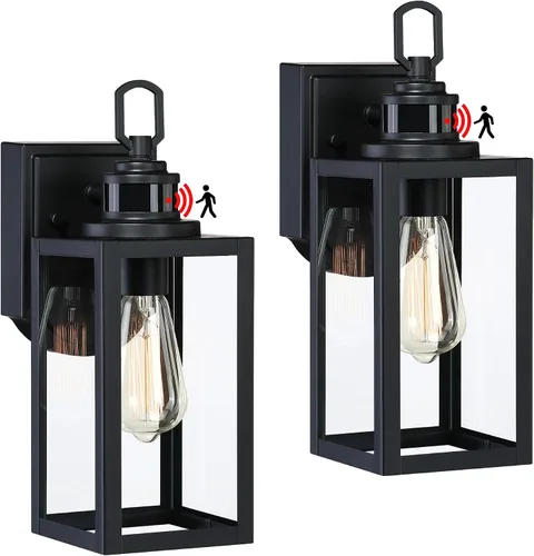 Vista 9 de GRUENLICH Farol de pared para exteriores, aplique de pared para iluminación de porche, base E26 máx. 60 W, carcasa de metal más vidrio, acabado