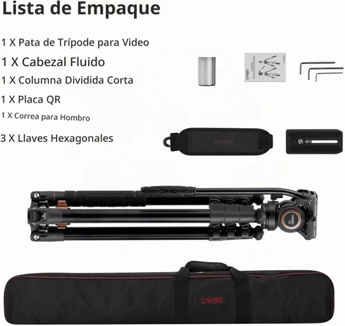 Vista 5 de Cayer FP2450 Trípode de vídeo de aluminio, 75 "cabezal fluido de 4