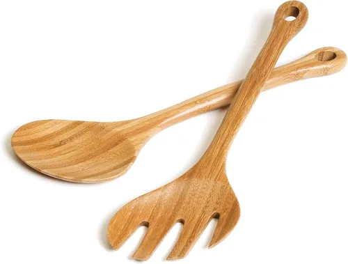 Vista 8 de Lipper International Servidores de ensalada redondos de acacia, 13" de largo, un par