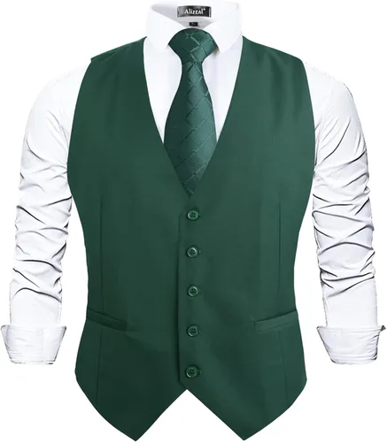 Vista 14 de Alizeal Chaleco de Traje de Negocios Clásico de Color Sólido para Hombre de Ajuste Regular Chaleco de Esmoquin para Boda