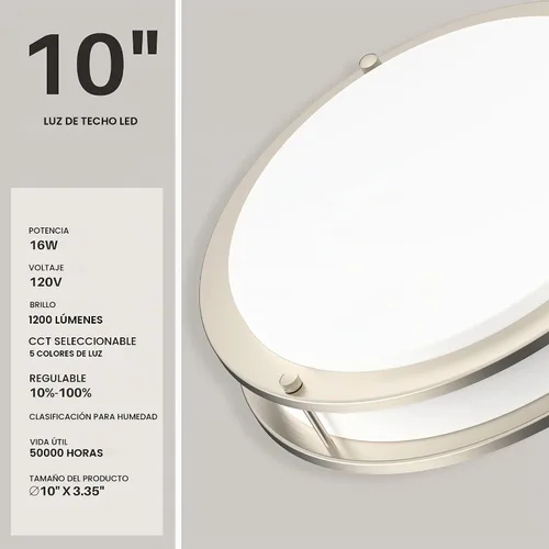 Vista 2 de DYMOND Lámpara LED de techo empotrada, regulable, iluminación ajustable de blanco cálido a luz diurna 2700K 3000K 3500K 4000K 5000K 5000K CCT Níquel