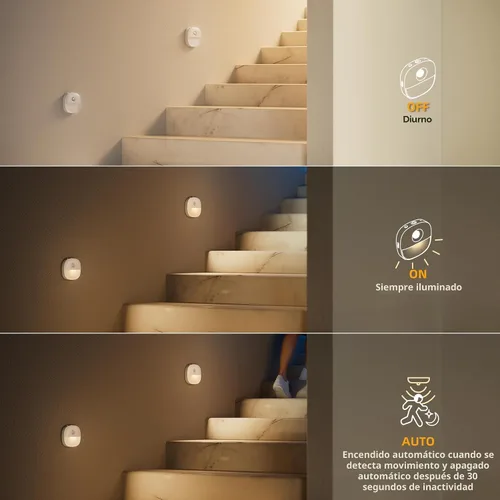 Vista 5 de Lyridz Luz nocturna recargable, luz nocturna con batería con sensor de movimiento, mini luz LED adhesiva, brillo regulable de 1-20 lm para baño