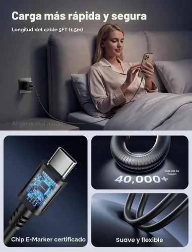 Vista 6 de JSAUX Cargador USB C de 45 W para Steam Deck/OLED, cable de 5 pies tipo C PD 3.0 de 45 vatios de carga rápida compatible con Steam Deck