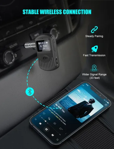 Vista 3 de COMSOON Receptor Bluetooth, negro, adaptador AUX Bluetooth 5.0 de 0.1 in