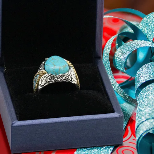 Vista 5 de SKOOMEN Men's Rings in Sterling Silver, Silver Ring with Black Agate Stone, Silver Men Ring with Turquoise Stone, Handmade Statement Ring with Lapis