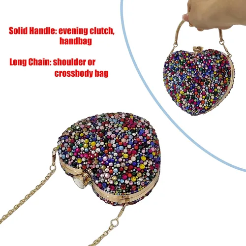 Vista 7 de Lindo corazón forma embrague monedero mini amor corazón Rhinestone boda bolso partido mujeres bolso