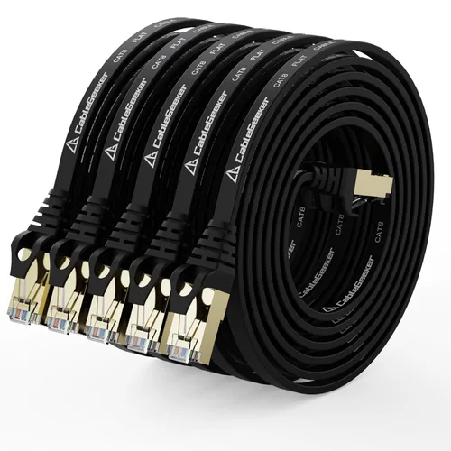 Vista 21 de CableGeeker Cables Ethernet planos blindados Cat8, 1 pie, paquete de 5, todo negro Negro (All-Black)