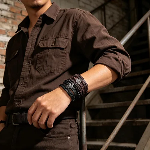 Vista 3 de HZMAN Pulseras de cuero genuino del árbol de la vida para hombres y mujeres (Classic Set)