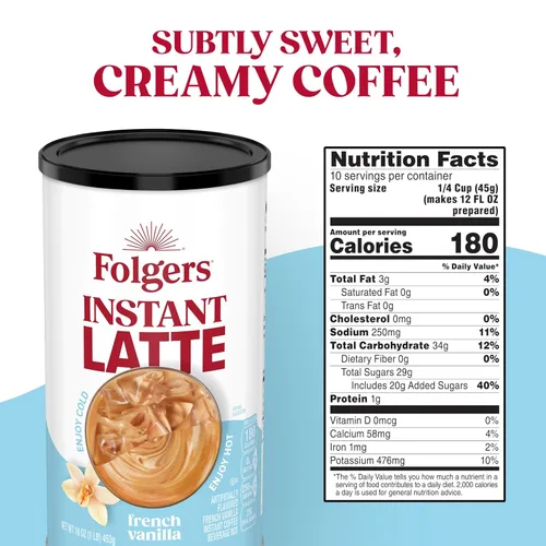 Vista 2 de Folgers Café instantáneo con sabor a vainilla francesa, 16 onzas (paquete de 6)