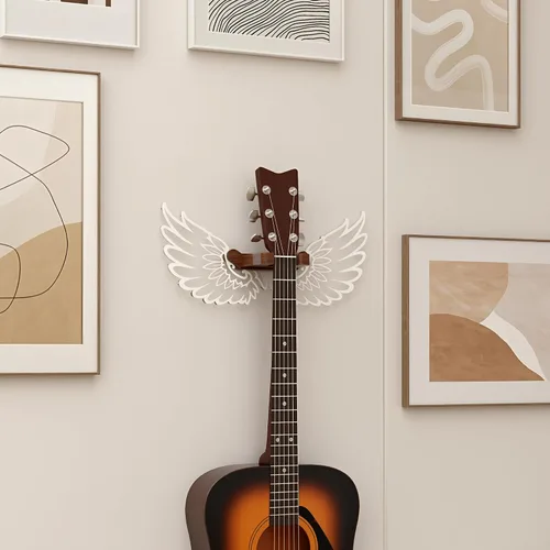 Vista 8 de CoolGift Mart Soporte de Pared para Guitarra con Alas de Ángel Luminosas, Colgador de Guitarra de Madera Acrílica con Alimentación USB