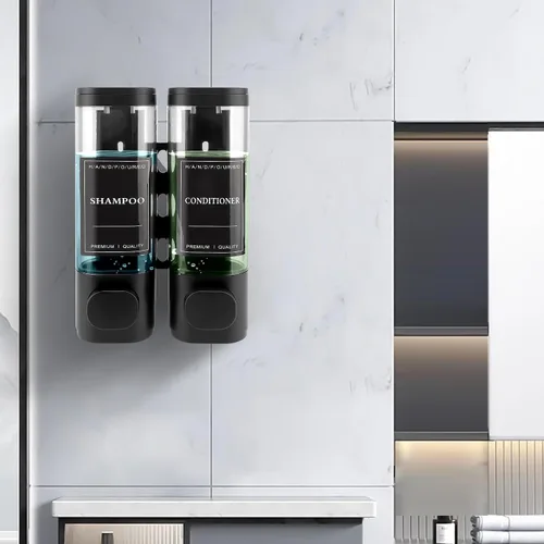 Vista 8 de Dispensador de champú y acondicionador, dispensador de jabón de ducha montado en la pared, 2 cámaras de 10.1 fl oz, dispensadores de jabón de manos