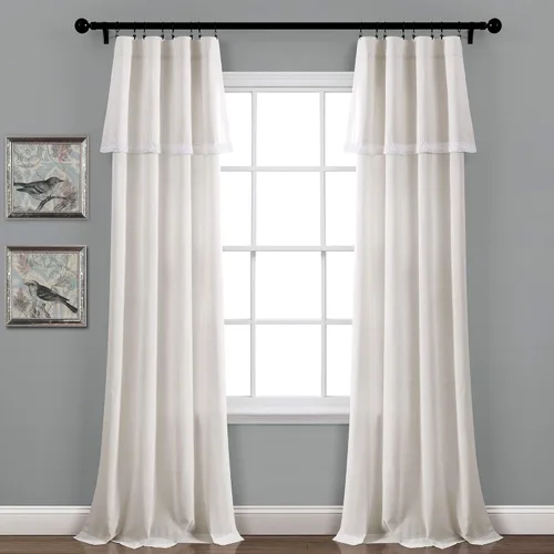 Vista 11 de Lush Decor Par de paneles de cortinas de lino con encaje para ventana, 84 x 38 pulgadas, azul
