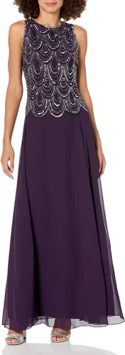 Vista 39 de J Kara Vestido largo sin mangas con cuentas y bufanda para mujer, talla grande
