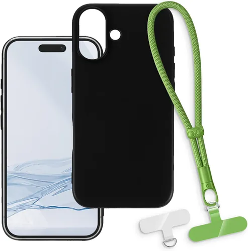 Vista 12 de Funda y correa de muñeca para iPhone 16 - transparente+negro Funda protectora 2 en 1 para teléfono de 6.1 pulgadas con cordón desmontable y Funda