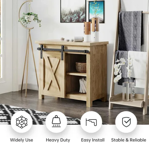 Vista 2 de EaseLife - Kit de riel para puerta corrediza de granero mini con montaje superior de 2.5 pies, fácil de instalar, se desliza suavemente