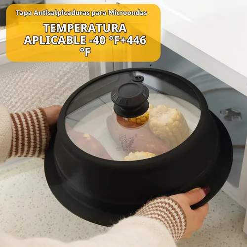 Vista 2 de Tapa plegable para salpicaduras de microondas con cubierta de vidrio templado ventilado, tapa wok apta para microondas, olla de vapor y olla redonda
