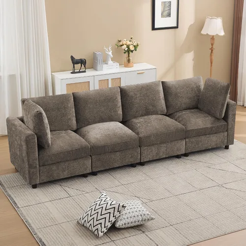 Vista 25 de 63" sofá seccional modular de Loveseat con otomana movible para sala de Beige