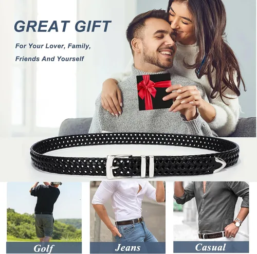 Vista 6 de Cinturón de cuero trenzado para hombre, jeans casuales, golf, hebilla de aleación tejida de cuero para hombre, cinturones trenzados a mano, regalo
