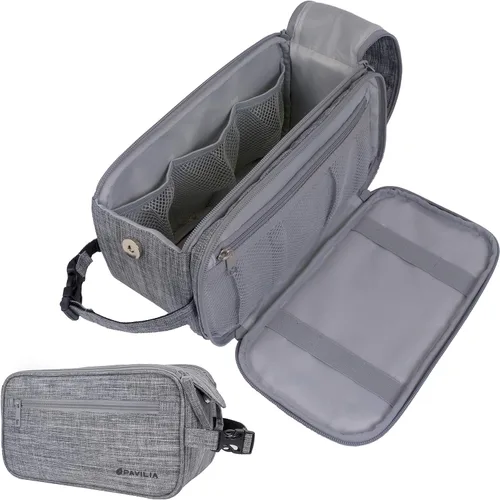 Vista 13 de PAVILIA - Neceser para hombre, kit de afeitado para viaje, neceser de viaje para hombres, organizador de artículos de aseo para el cuidado personal