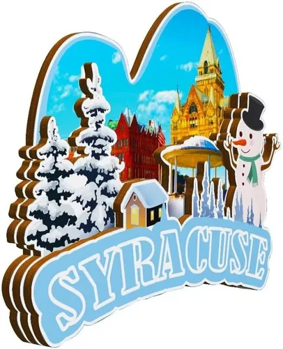 Vista 2 de Imán de madera para nevera de Syracuse New York USA Monumentos 3D de viaje coleccionables, recuerdos decorativos hechos a mano, 1948