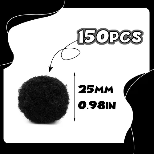 Vista 2 de MORFEN 150 pompones, pompones negros de 1 pulgada, bolas de pompón mullido, pequeños pompones para manualidades, proyectos de manualidades