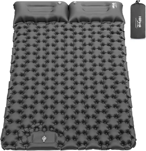 Vista 9 de HiiPeak Colchoneta doble para acampar – Colchón de gamuza superior de camping con almohada, bomba de pie integrada, alfombrilla portátil inflable